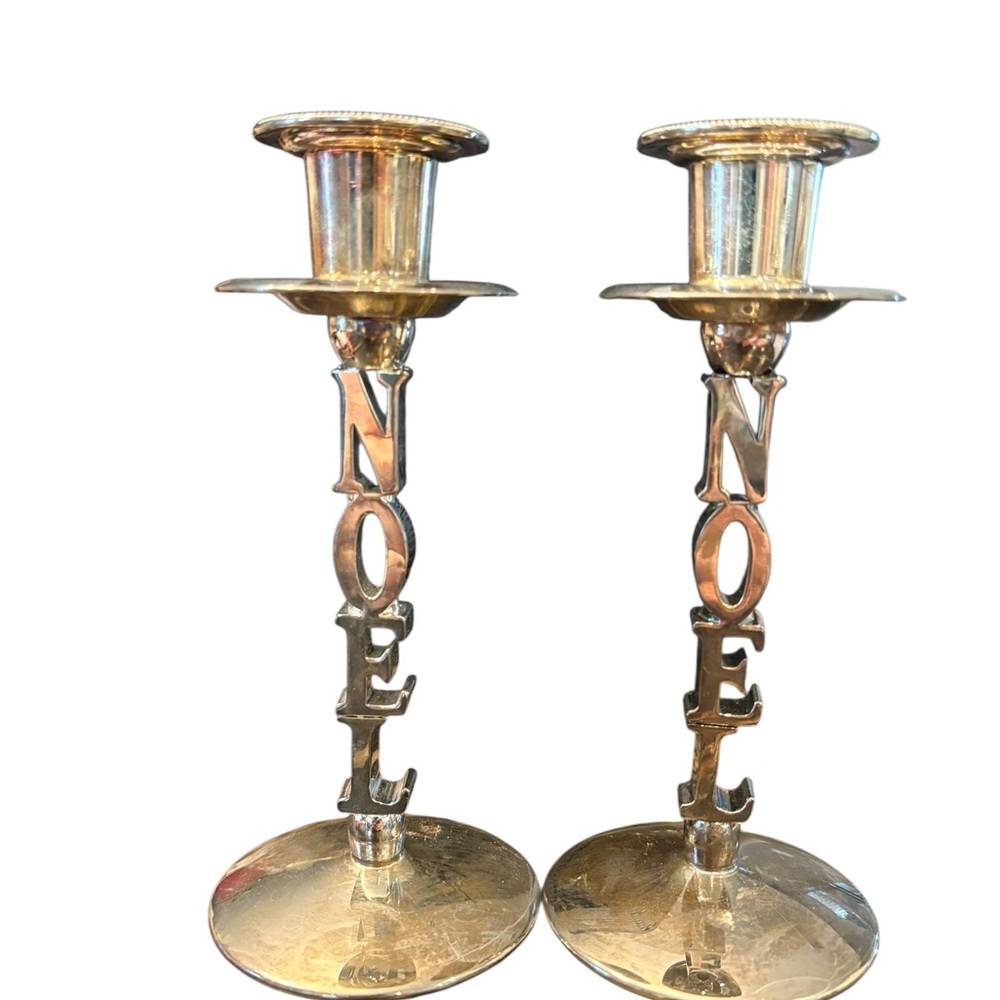 Vintage Candlestick Holders Godinger Silver Art Company Ltd 6.5” Taper NOEL